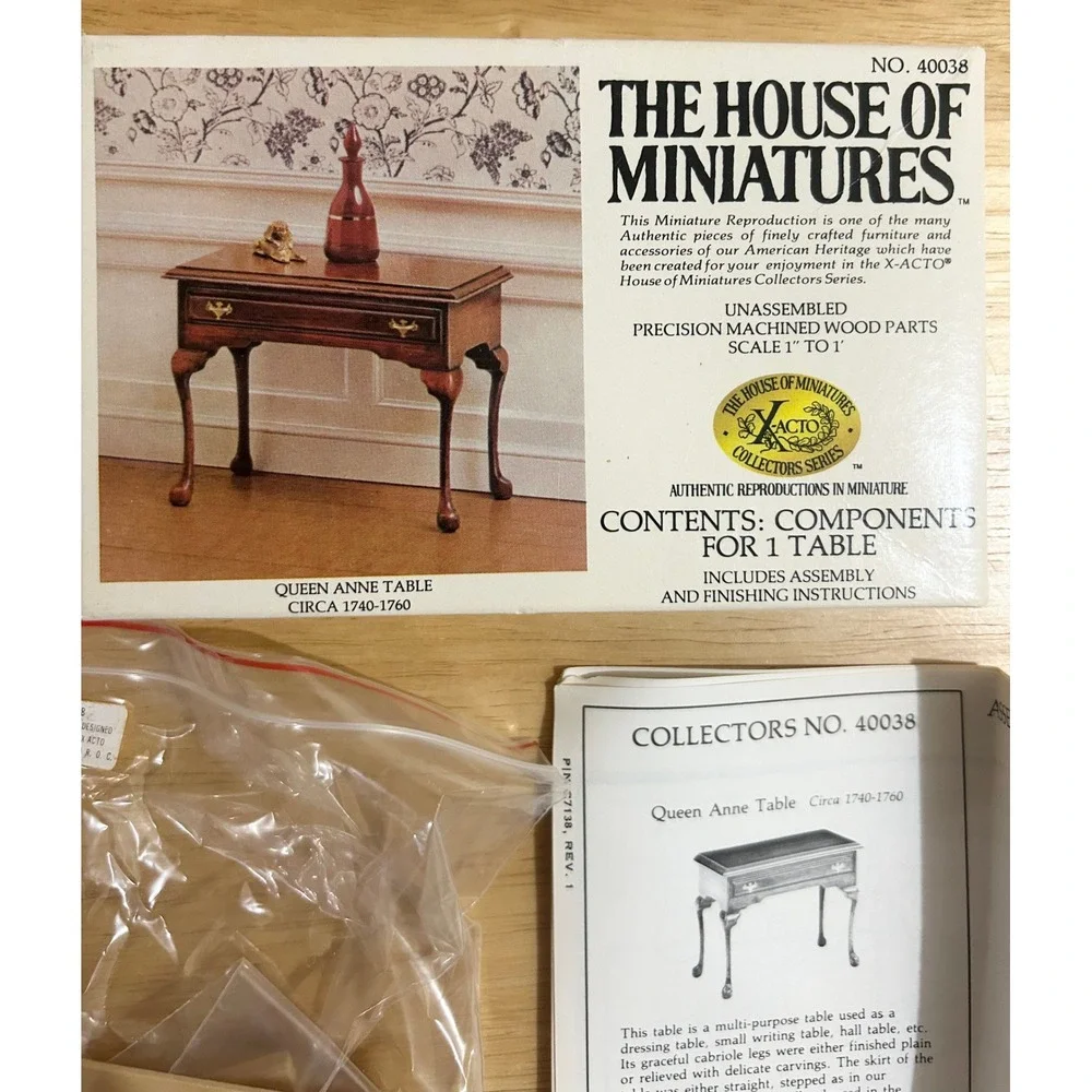 X-Acto House of Miniatures Queen Anne Table Kit 1:12 Scale Brown 40038 DIY VTG